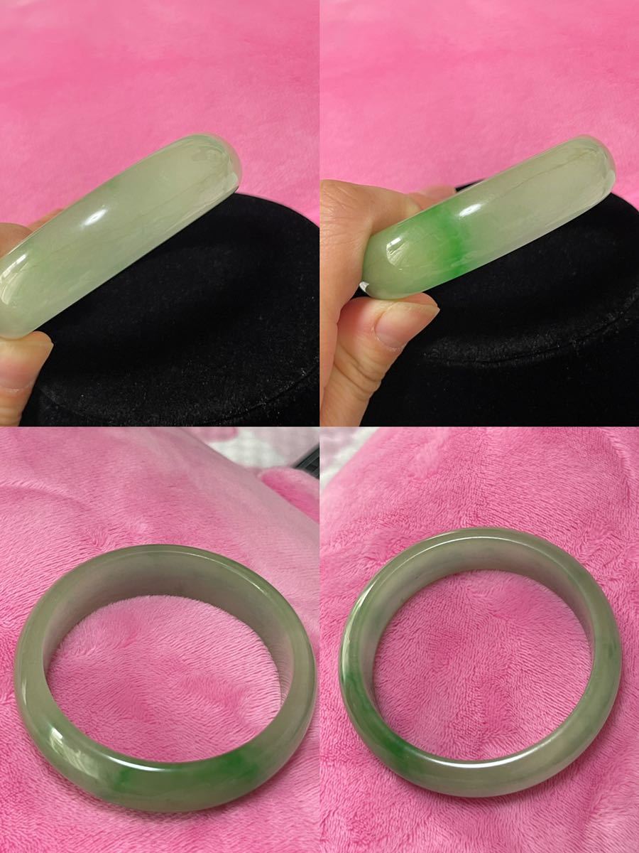 中古 本天然翡翠 バングル 糯氷種 ヒスイ 重さ58 5g 内径55 3mm 中古 本天然翡翠 バングル 糯氷種 ヒスイ 重さ58 5g 内径55 3mm