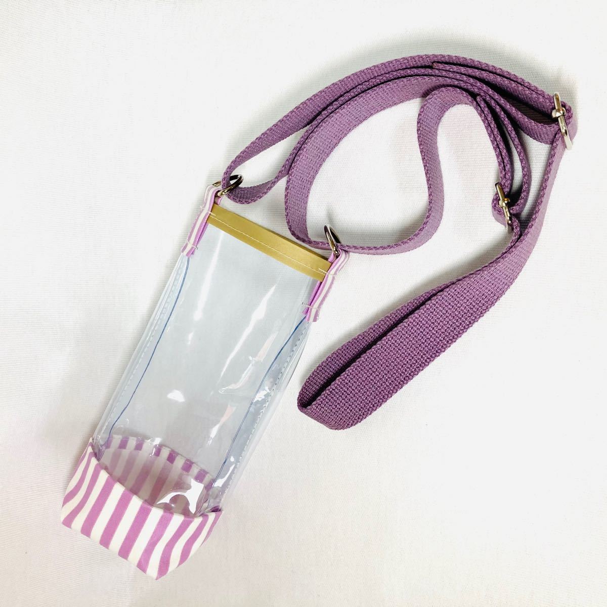 ミンミン様専用　水筒クリアカバー　透明カバー　ライラック紫　ベージュストライプ　2点おまとめページ　
