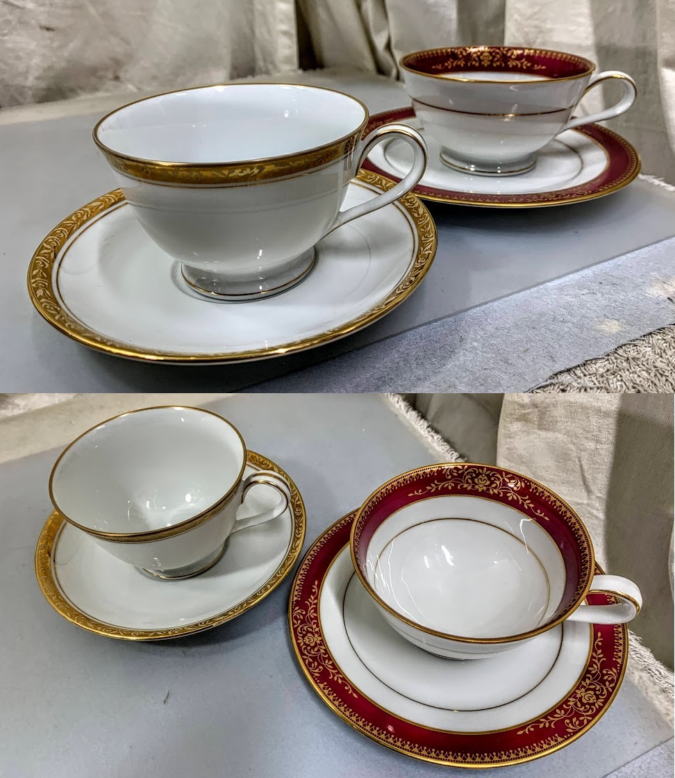 used ノリタケ/Noritake☆金彩 カップ&ソーサー☆月桂樹 N印☆GOLDMER/ASHLEIGH US DESIGIN PAT PEND 2客コレクション未使用長期保管品_画像2