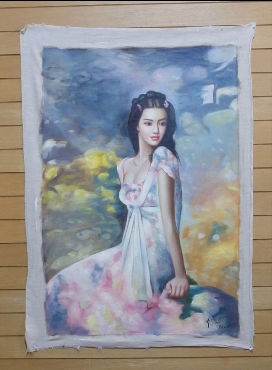 土日価格 H096 手描き油絵 ( 美人 女性 人物画 油彩)「謝楚余 土日価格 H096 手描き油絵 ( 美人 女性 人物画 油彩)「謝楚余