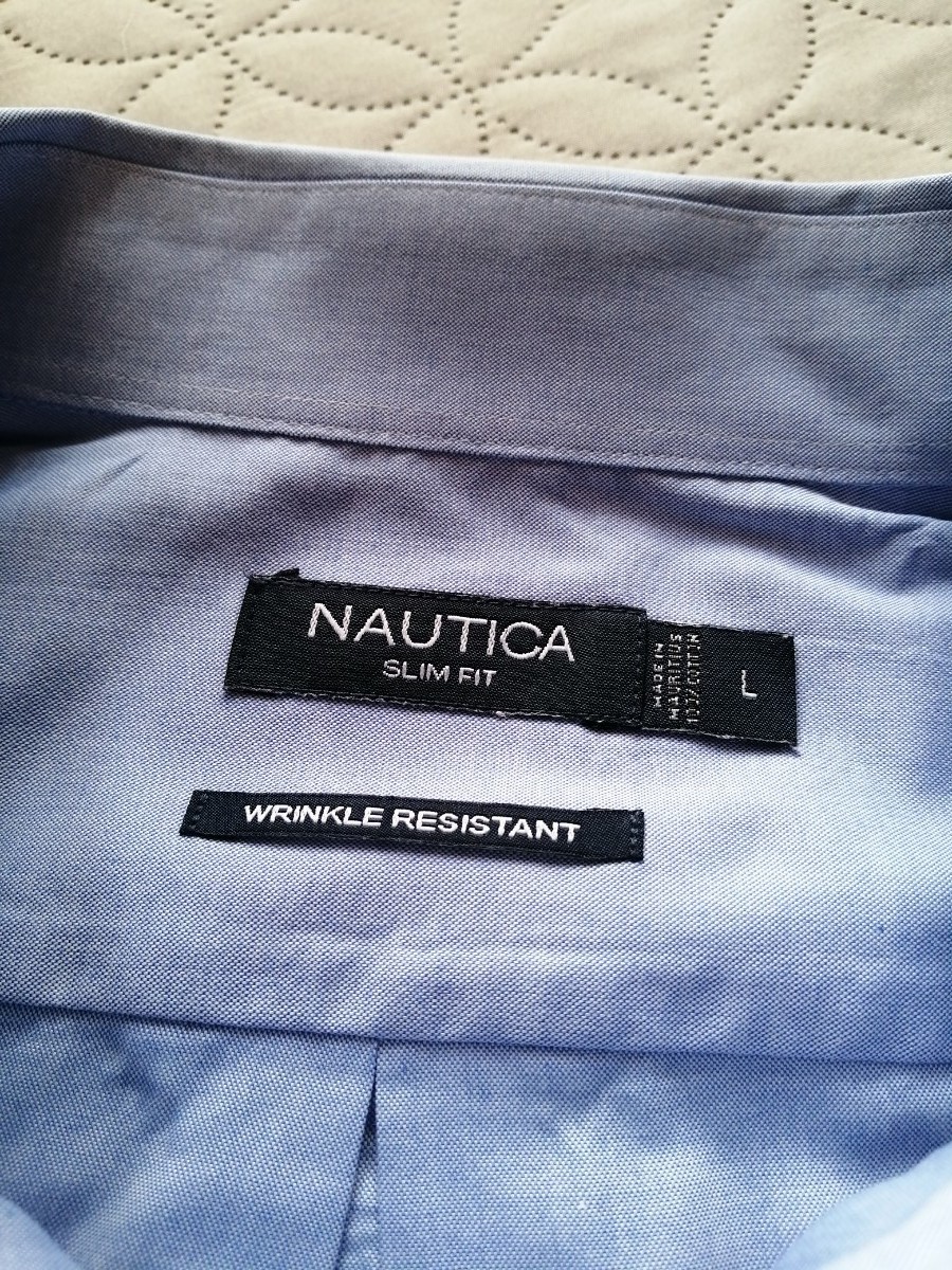 NAUTICA◇ノーティカ ボタンダウンシャツ ワイシャツ スリムフィット L ブルー