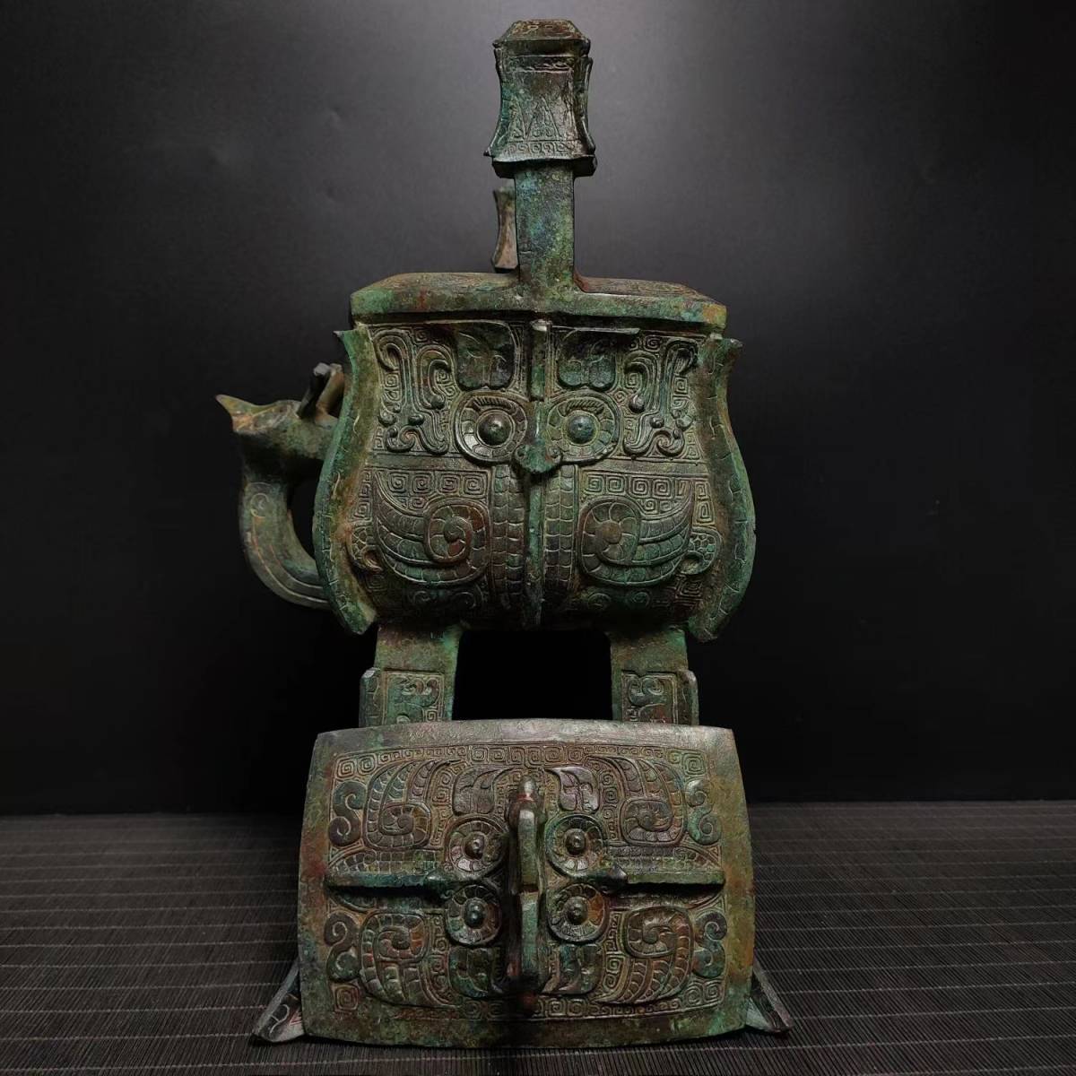 旧蔵 古美術 中国古玩 春秋時期 青銅器銘文獸面四足盖鼎 時代物 AT17 
