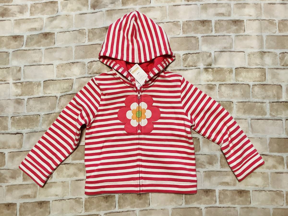 Top-608【新品】Gymboree/パーカー/100-110cm/US4T-5T/ピンク/ホワイト/ボーダー柄/インナーフリース/子供服/女の子/インポート/送料無料