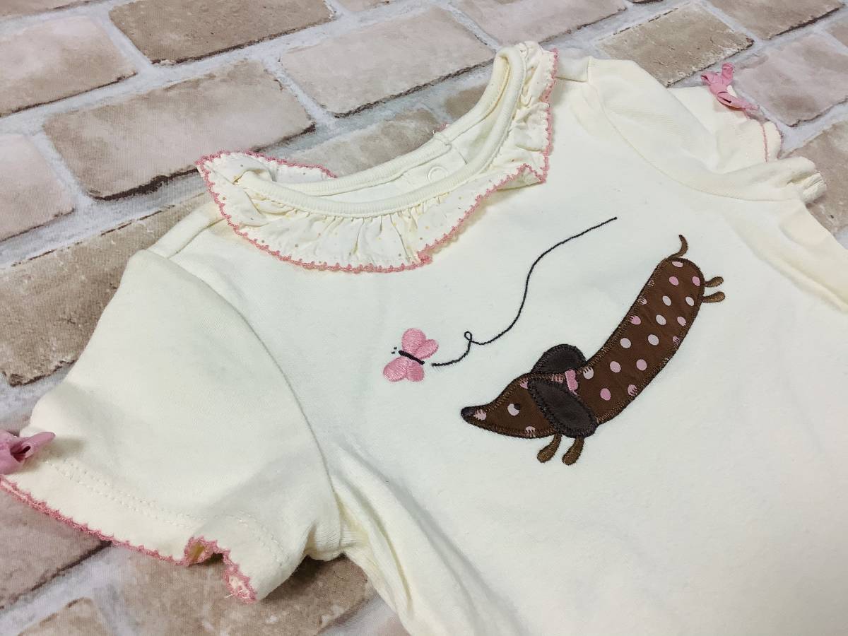 U_Baby-811【美品】Gymboree/ロンパース/80cm/白/カバーオール/ミニチュアダックス/女の子/子供服/クリーニング済み/送料無料