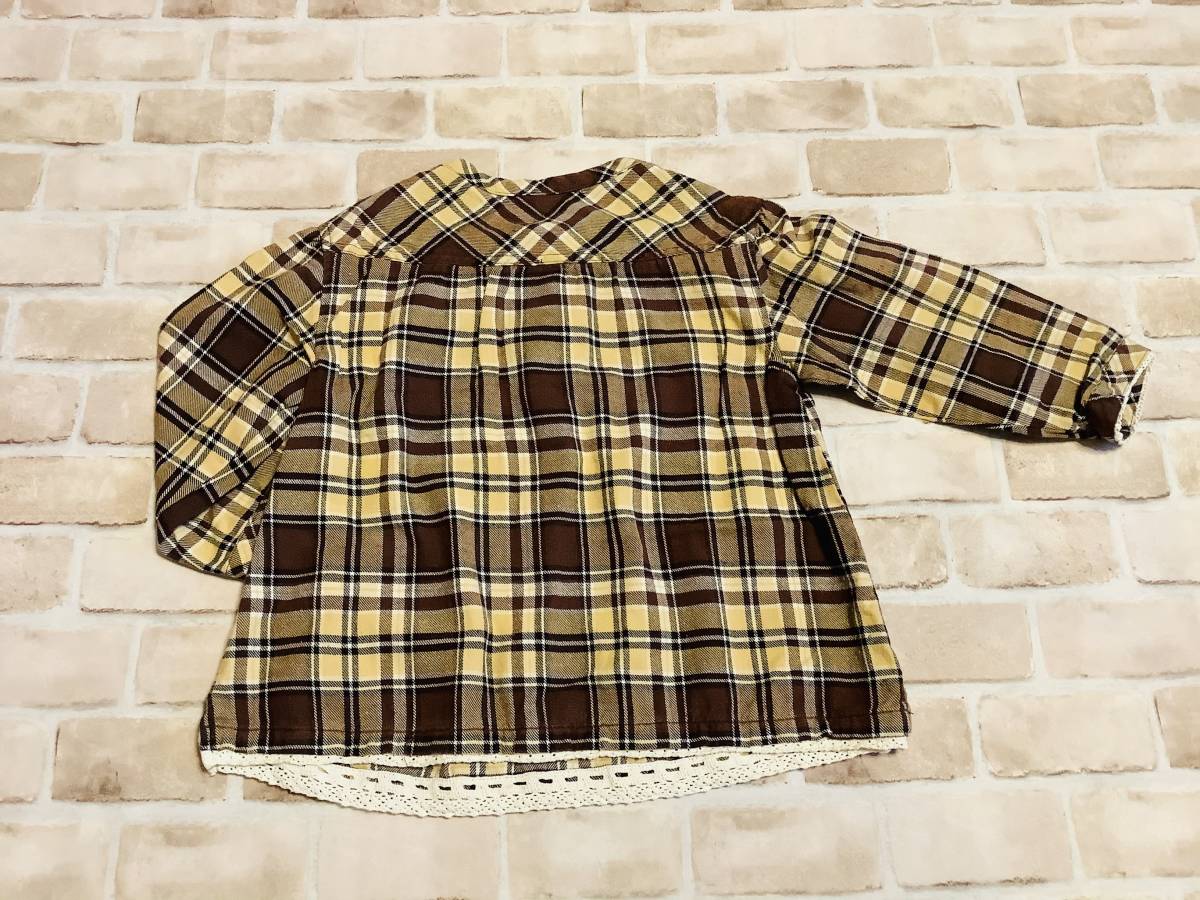 U_Top-307【美品】Lagom/カットソー/100cm/ブラウン/チェック柄/長袖/子供服/女の子/ラーゴム/クリーニング済み/送料無料_画像4