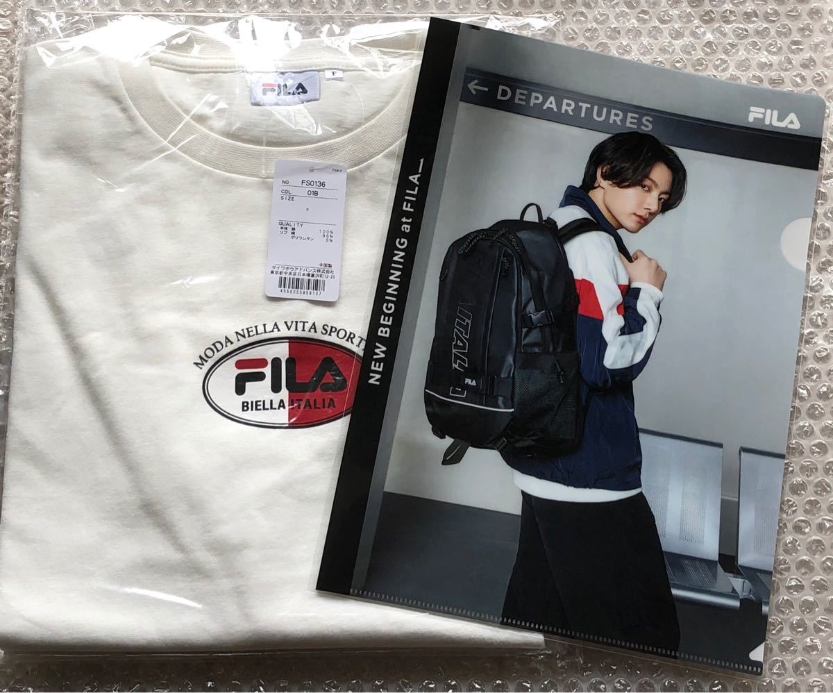 新品未開封品 フィラ FILA 半袖Tシャツ 【クリアファイル付き】BTS 着用モデル ジョングク グク ノベルティ  クーポン