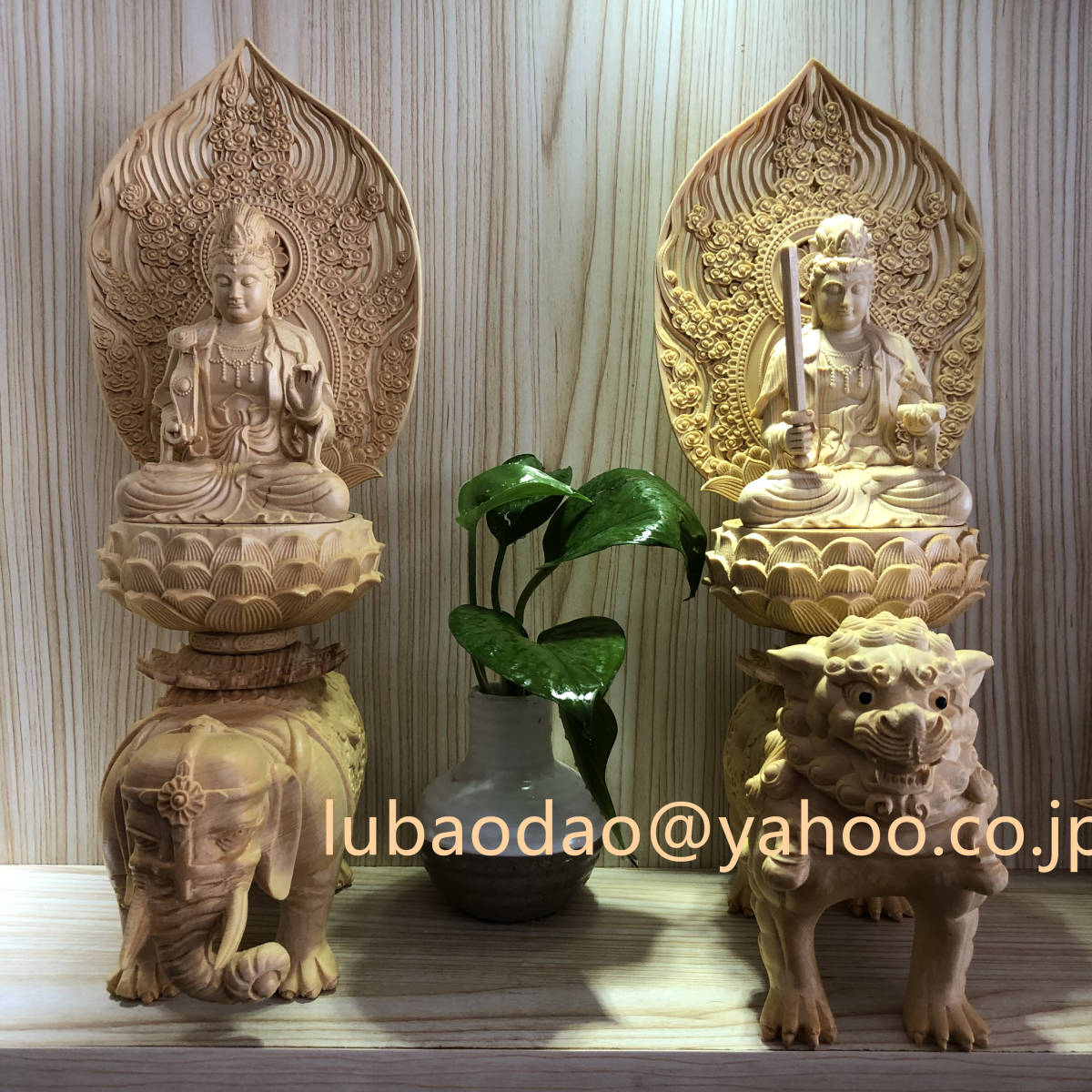 彫刻工芸品 文殊 普賢 文殊菩薩 普賢菩薩 仏師で仕上げ品 精密細工