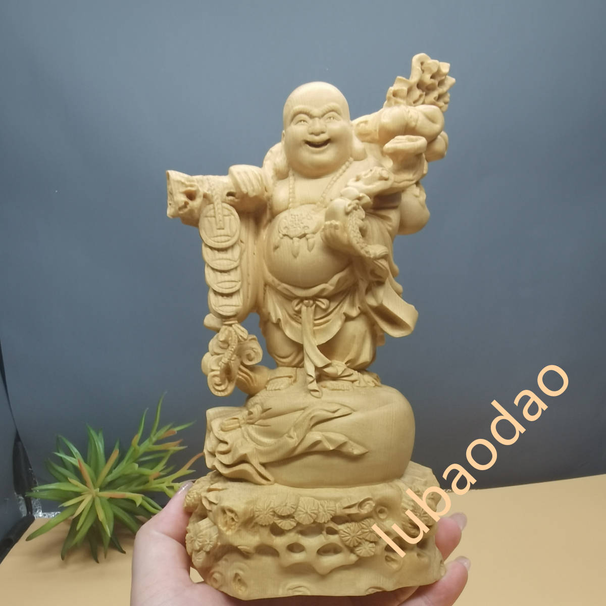 開運招福 七福神 布袋様 木彫り 置物 精密細工 仏教工芸品_画像1