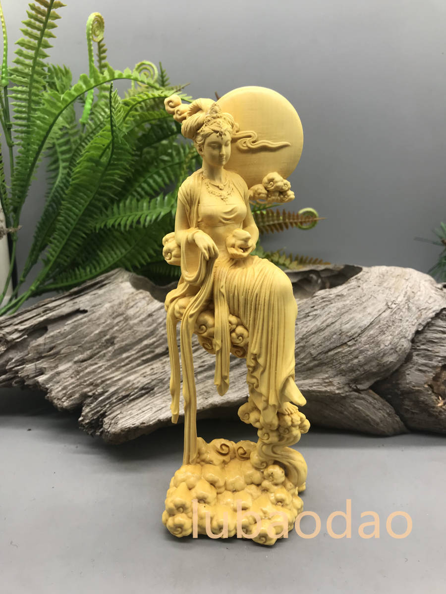  極上品 嫦娥 置物 天女 天女像 月の神 彫刻 彫刻工芸品 飾り置物 収蔵品 桧木材 _画像4