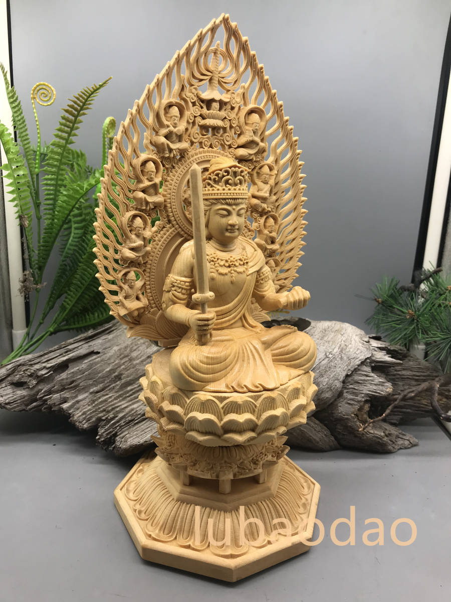 極上品 文殊菩薩 木彫仏像 供養品 極上品 精密細工 仏教工芸品