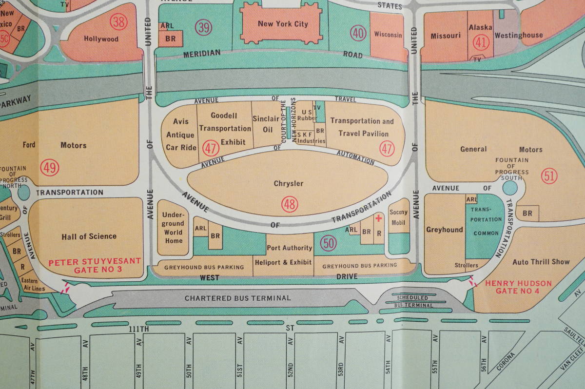 1964/1965年ニューヨーク世界博覧会パンフ1枚 万博パビリオン会場マップ シーグラム　於フラッシングメドウズパーク 裏:ニューヨーク地図_画像6