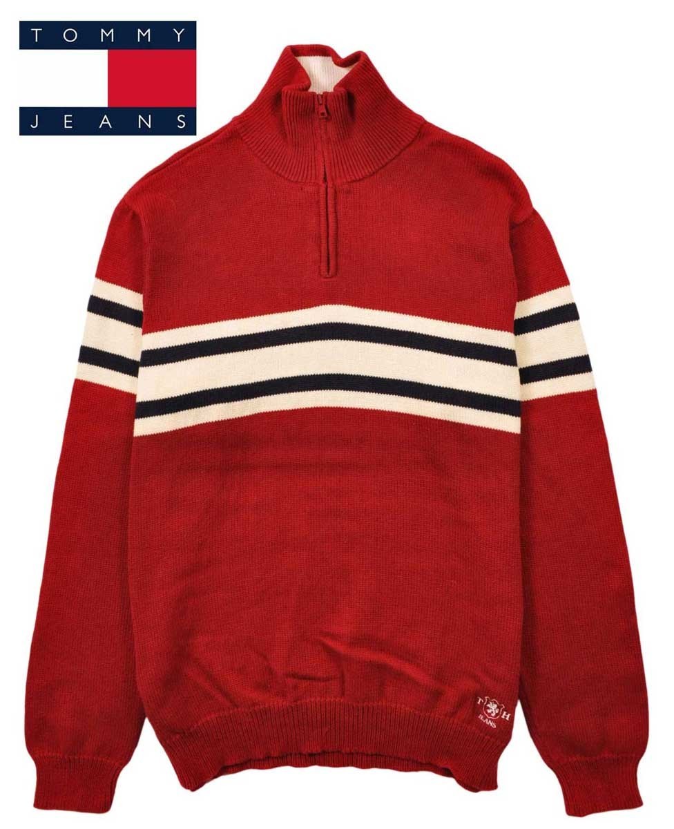 TOMMY JEANS TOMMY HILFIGER トミーヒルフィガー ハーフジップ 襟付き ニットセーター メンズM(19810_画像1