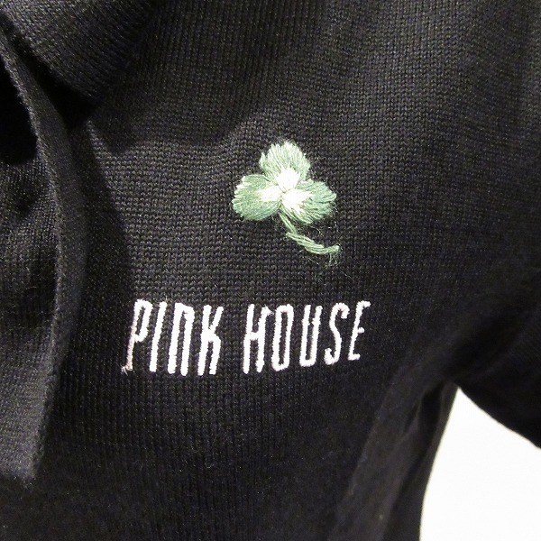 #wpc ピンクハウス PINKHOUSE セーター L 黒 ニット 半袖 刺繍 ワンポイント リボン レディース [703294]_画像5