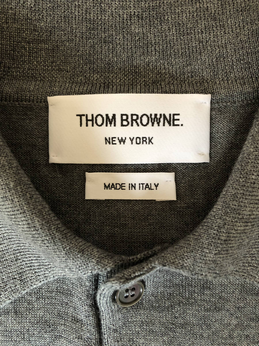 THOM BROWNE 0 ニットポロ ミディアムグレー ファインメリノウール イタリア製 定番 トムブラウン ポロシャツ アメリカ ニューヨーク_画像3