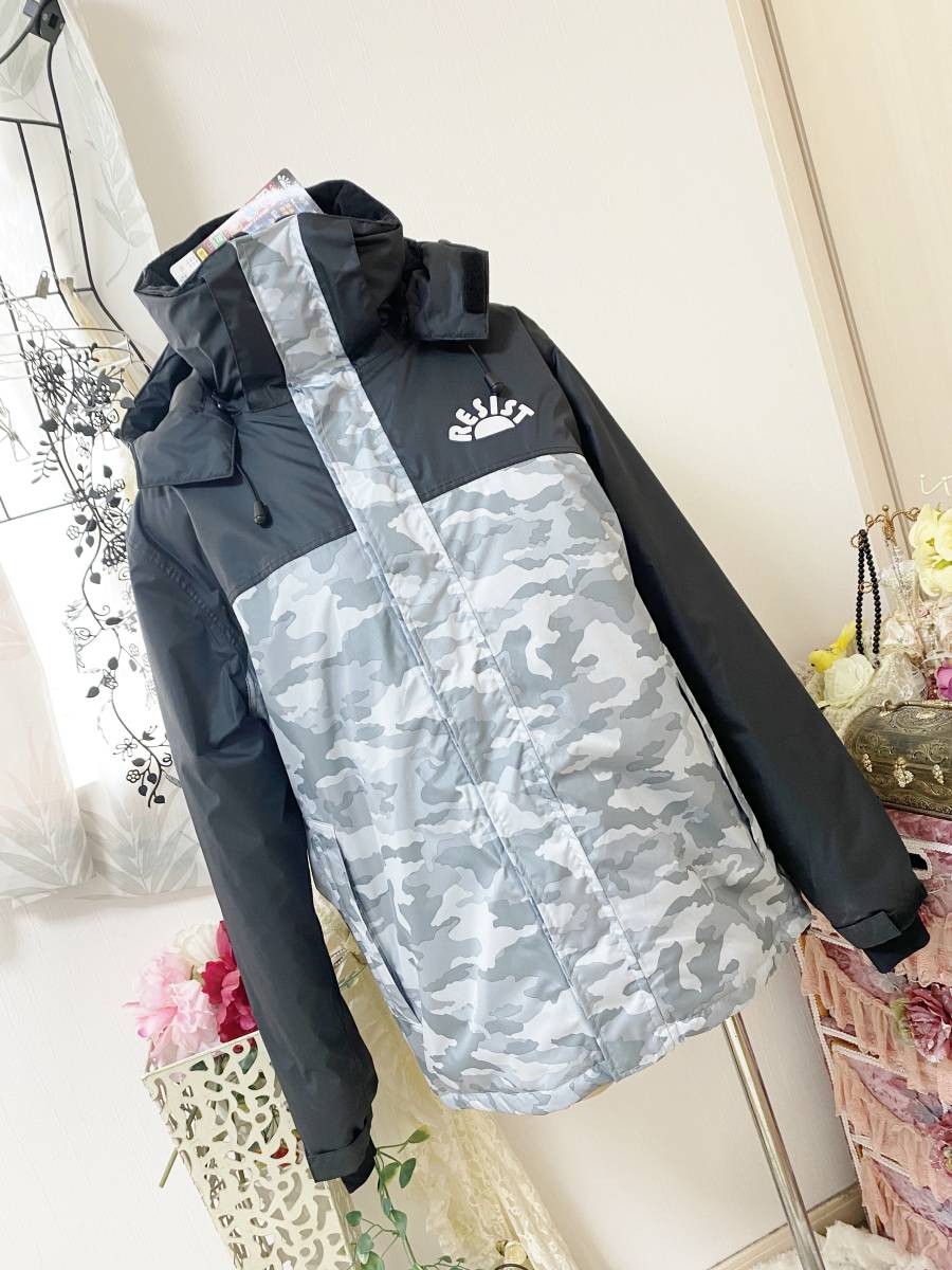 メンズＬサイズ：防水?防寒/Rain suit◆ゴルフ?釣り?バイク?スポーツ?自転車色々なシーンで中綿ジャケット：黒/グレーカモフラ柄