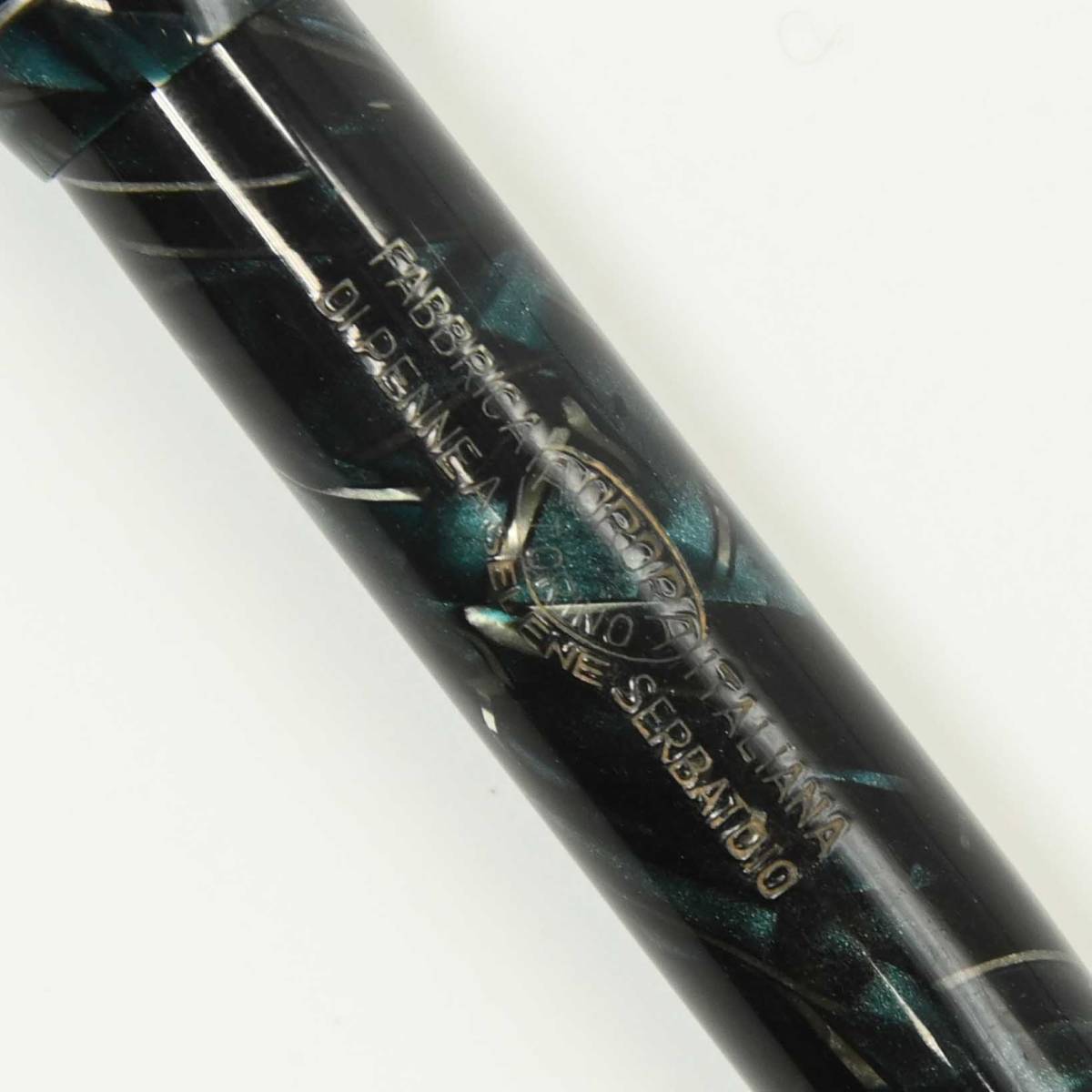 2548 fountain pen Aurora Selene green marble & silver line AURORA button filler - steel nibF small character Italy Vintage 