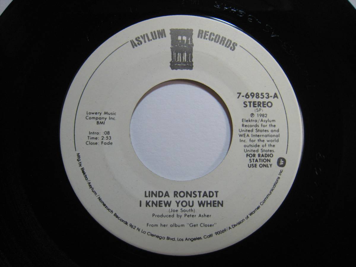 【7”】 LINDA RONSTADT / ●白プロモ MONO/STEREO● I KNEW YOU WHEN US盤 リンダ・ロンシュタット さよならのページ_画像3