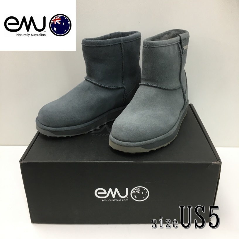 EZ2384* не использовался EMU мутон ботинки Paterson Mini*22.0cm* серый короткая клюшка son Mini с коробкой водонепроницаемый 