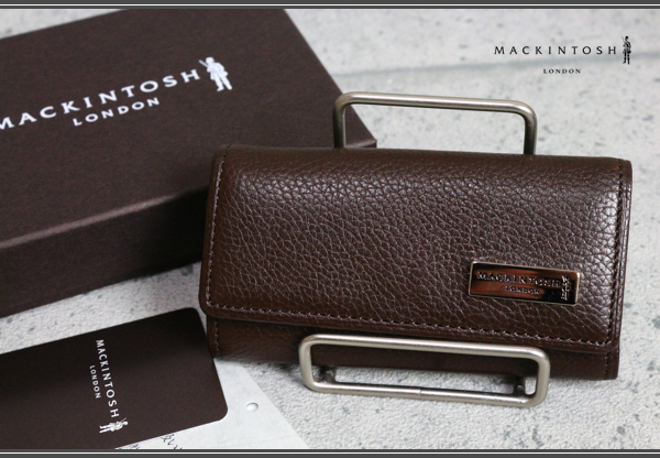 新品MACKINTOSH LONDONシュリンクカーフレザーキーケース1.5万茶