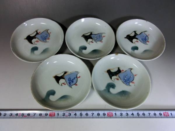 小皿■千鳥 波紋 5枚 古い手塩皿 レトロ 時代物 骨董品 古美術■