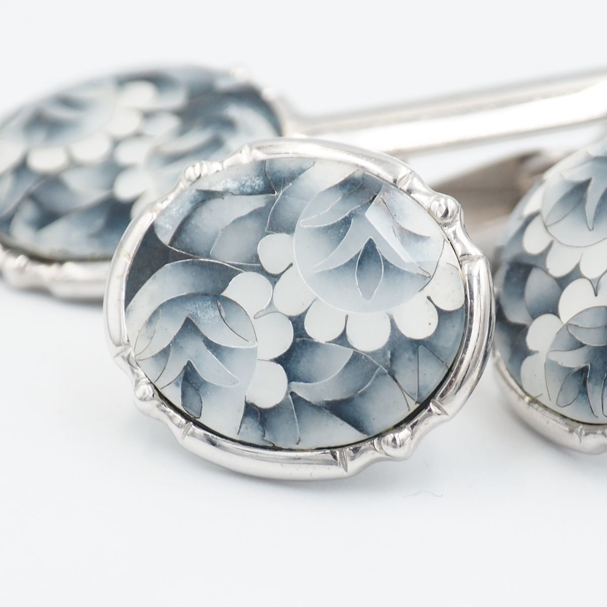 S199 Cutting Cloisonne SILVER刻印 七宝焼 花柄 シルバー ネクタイピン カフスボタン セット カフリンクス タイバー(0)