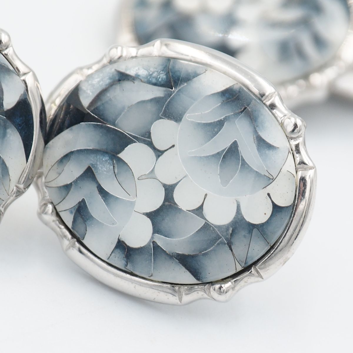 S199 Cutting Cloisonne SILVER刻印 七宝焼 花柄 シルバー ネクタイピン カフスボタン セット カフリンクス タイバー(0)