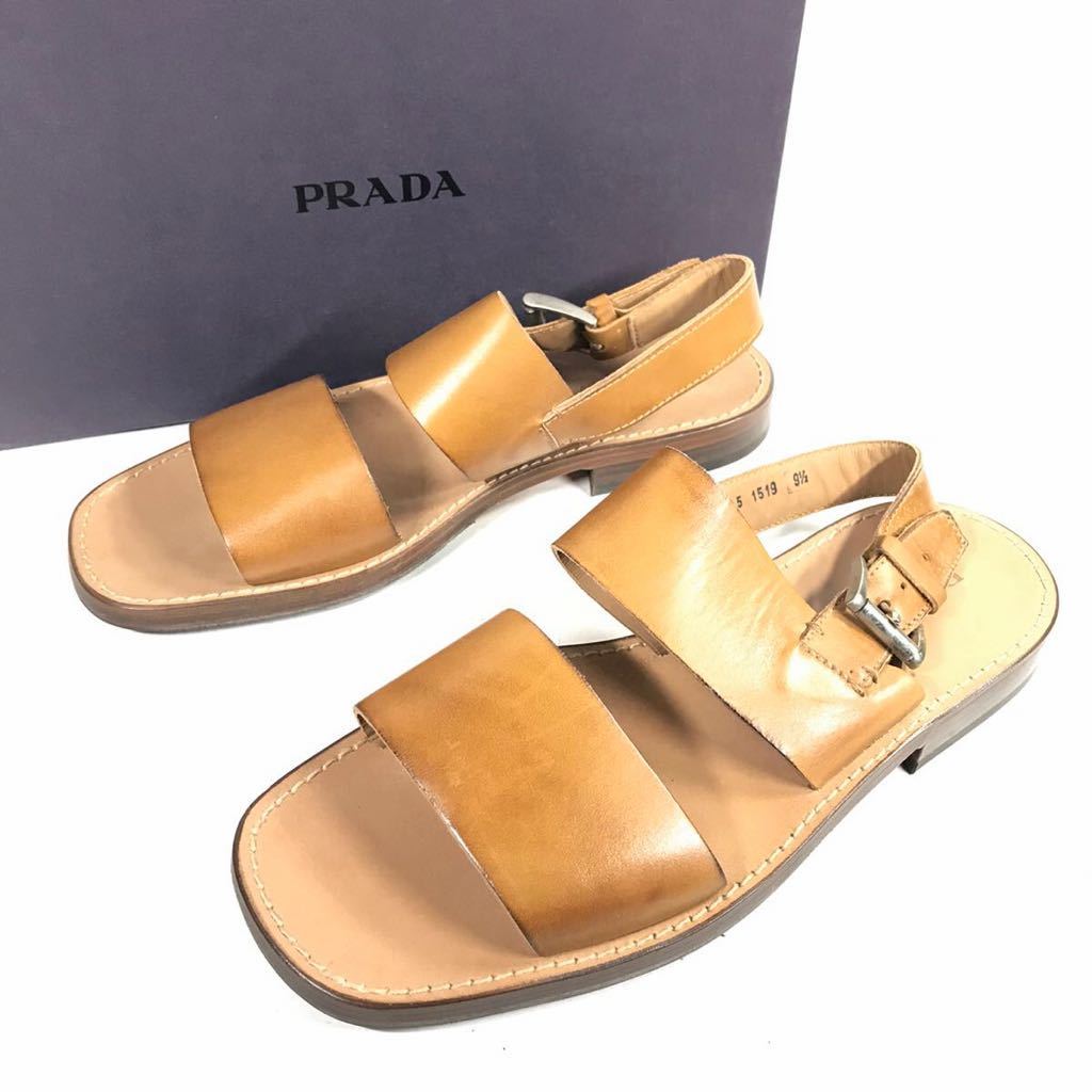 未使用品【プラダ】本物 PRADA 靴28.5cm サンダル バックストラップ カジュアルシューズ 本革 レザー 男性用 メンズ イタリア製 9 1/2 箱有