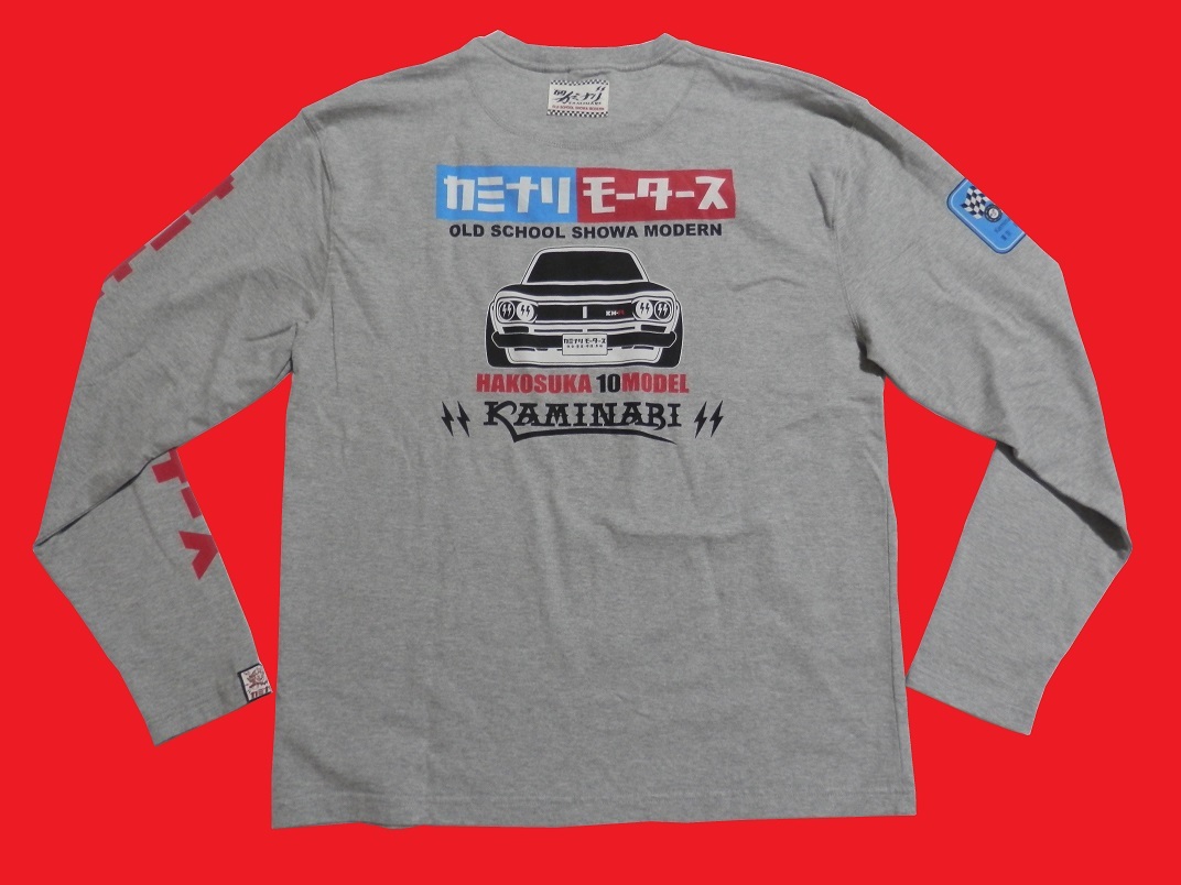 カミナリ／KAMINARI／XLサイズ／送料無料／長袖Ｔシャツ／KMLT-196／アッシュ／エフ商会／新品／ハコスカ／旧車／カミナリモータースの画像4