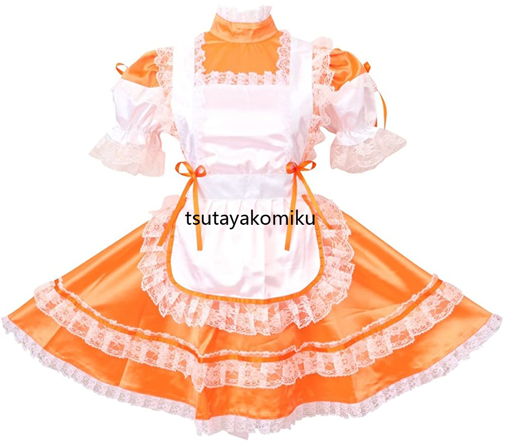 高品質 新作 めめしい メイド服 オレンジ サテンロック 高品質 新作 めめしい メイド服 オレンジ サテンロック