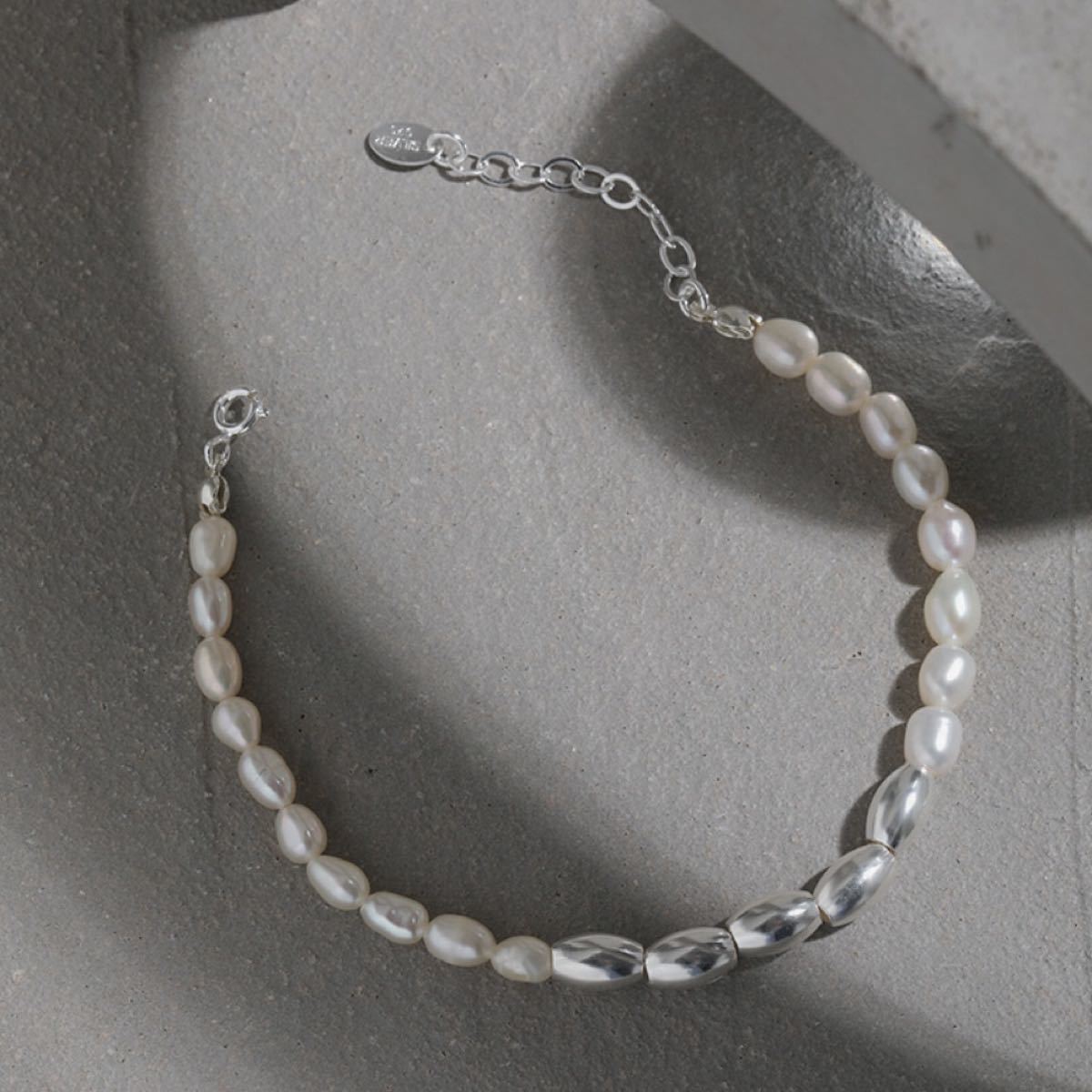 Metal mix pearl bracelet silver No.747