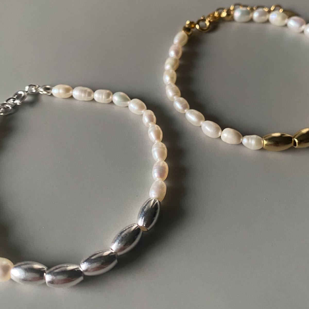 Metal mix pearl bracelet silver No.747