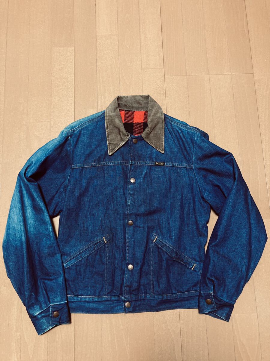 70s Wrangler lunch denim jacket vintage ビンテージ ラングラー Levi’s Lee デニム ランチジャケット 黒タグ コーデュロイ襟 usa