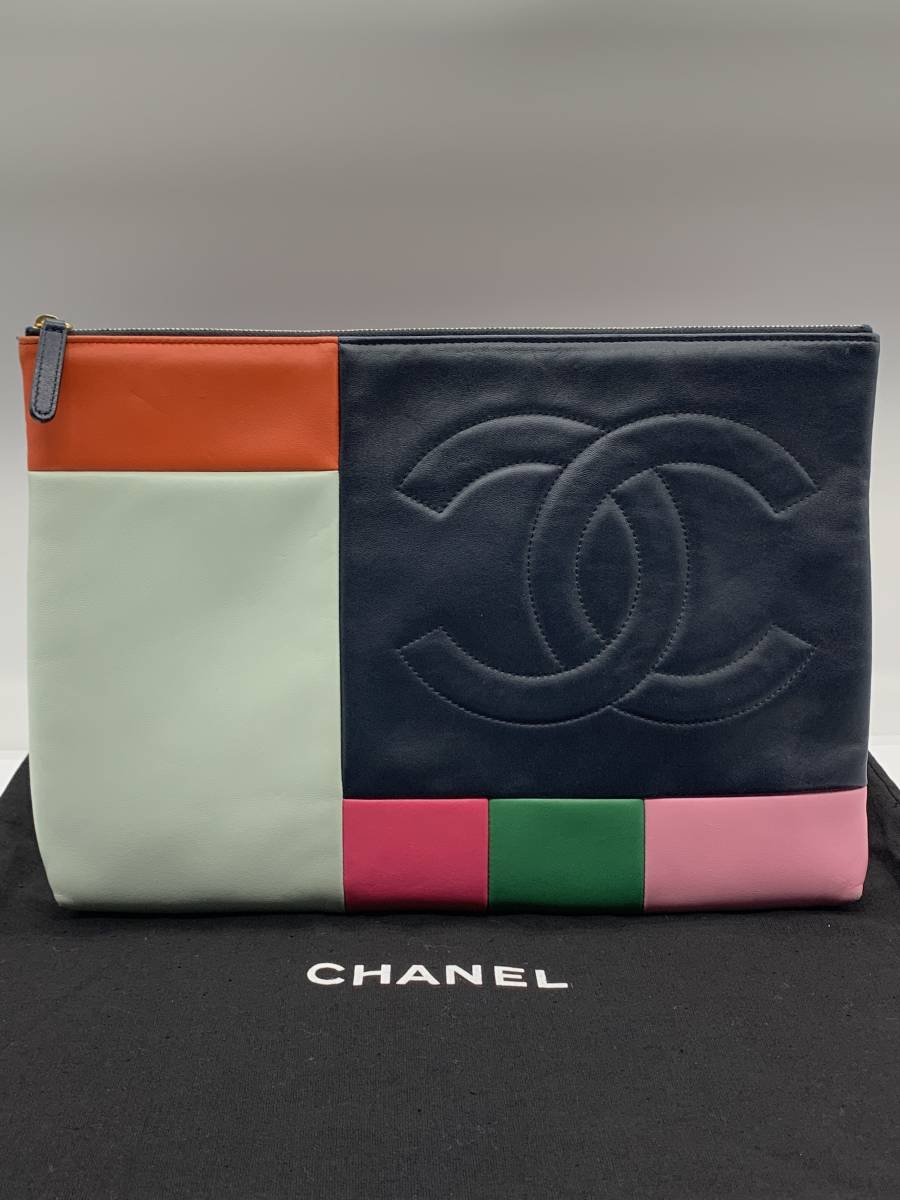 CHANEL シャネル ココマーク パッチワーク マルチカラー ラムスキン クラッチバッグ セカンドバッグ ポーチ 21番台 2015年クリスマス限定_画像1