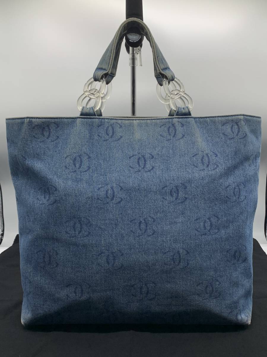 希少！格安！CHANEL シャネル デニム ココマーク 総ロゴ プラチェーン ライトブルー トートバッグ ハンドバッグ 7番台 ヴィンテージ_画像1