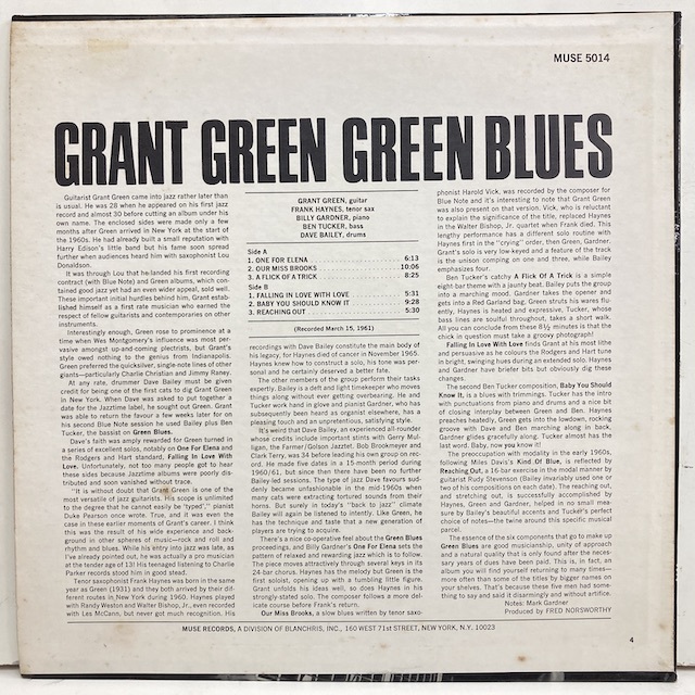 ■即決 Grant Green / Green Blues 31517 =Dave Bailey/ Reaching Out (Jazztime jt003) 米盤CoatCvr _画像4