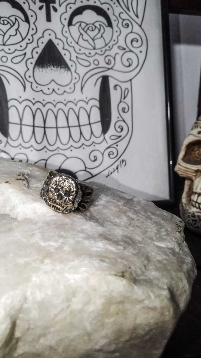 Brass hand made ring sugar skull BK　真鍮　ハンドメイド　リング　シュガースカル　ブラス　ドクロ　メキシカンリングビンテージ