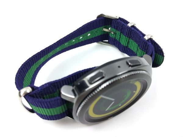 ナイロン製ミリタリーストラップ 布ベルト natoタイプ 腕時計 ネイビーX緑 ストライプ 20mmの画像2