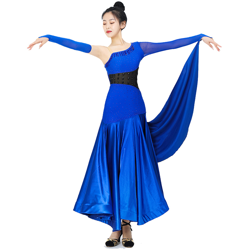 20163円 古典 社交ダンス 社交ダンス衣装 衣装 社交ダンスドレス ドレス ウェア ダンスウェア Lサイズ 青 ブルー