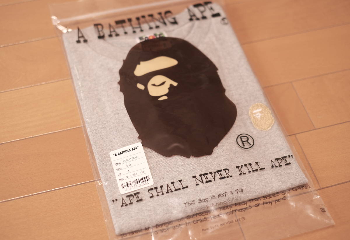 【新品】ア ベイシング エイプ A BATHING APE_APE HEAD ONE POINT TEE メンズ Tシャツ_Mサイズ/グレー_画像6