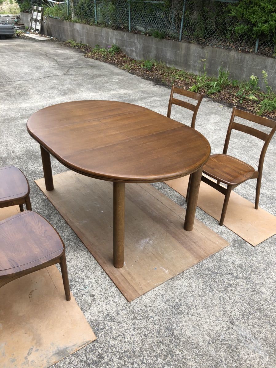 福岡 大分近郊限定 アンティーク 丸テーブル 椅子 ４脚 セット 伸縮式 