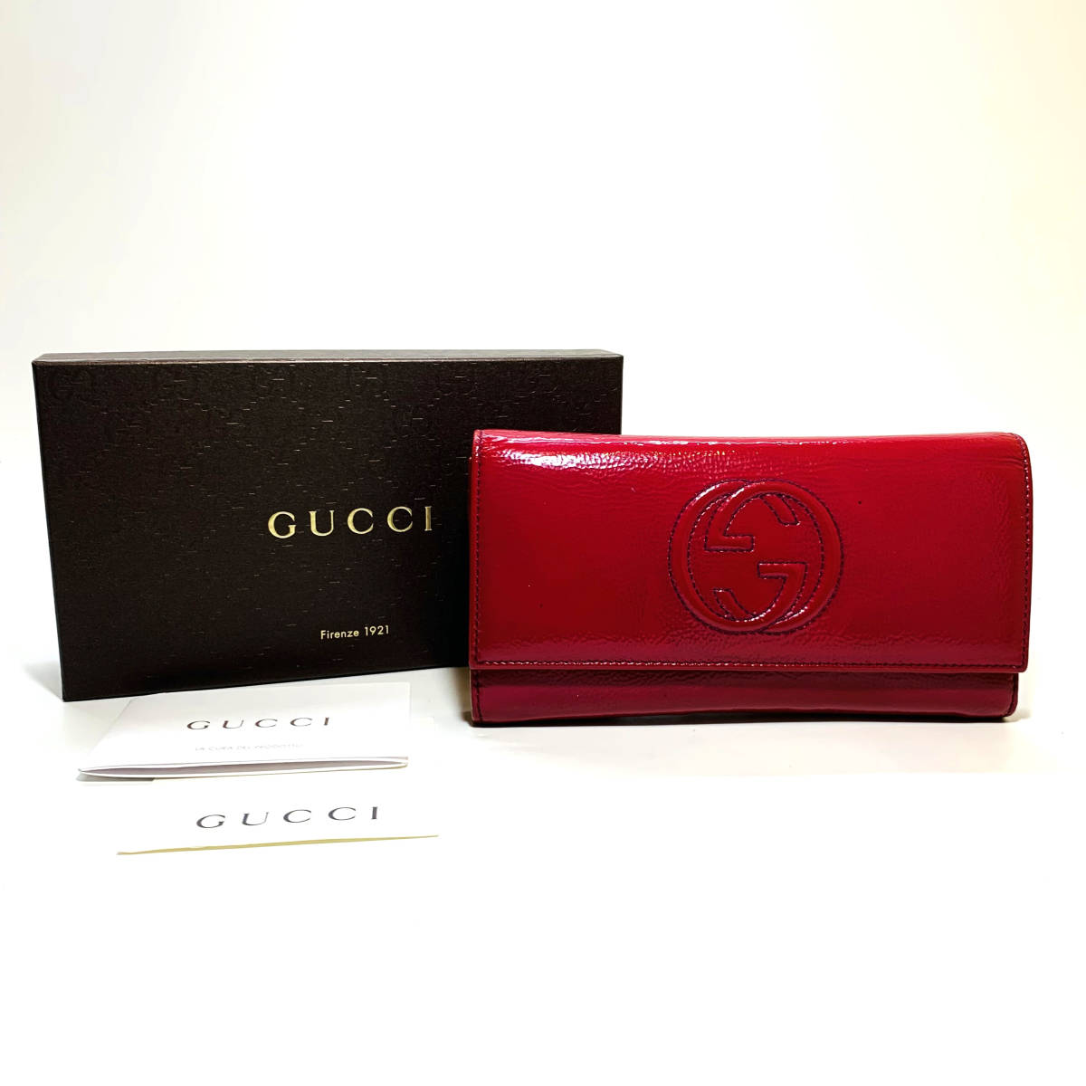 完売 GUCCI 赤 2つ折り長財布 グッチ パテントレザー 女性用財布