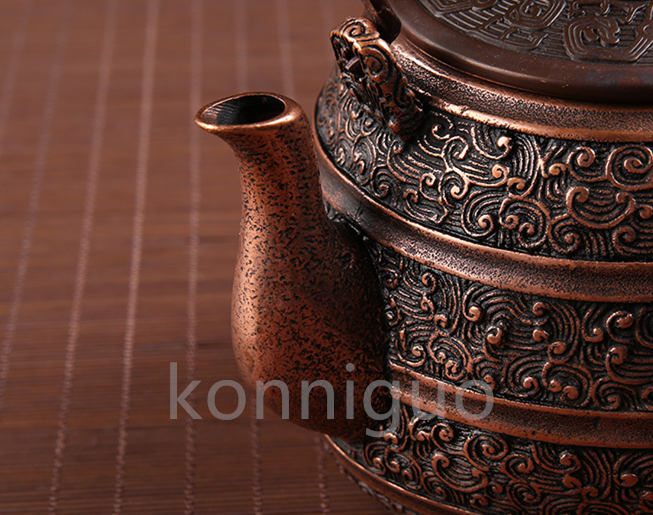 送料無料★茶道具 純紫銅製 やかんを沸かす 提梁壺 厚いやかん手作りの銅鍋彫刻工芸純銅 水がスムーズに出られる 水質を改善する1.2L KK58_画像5
