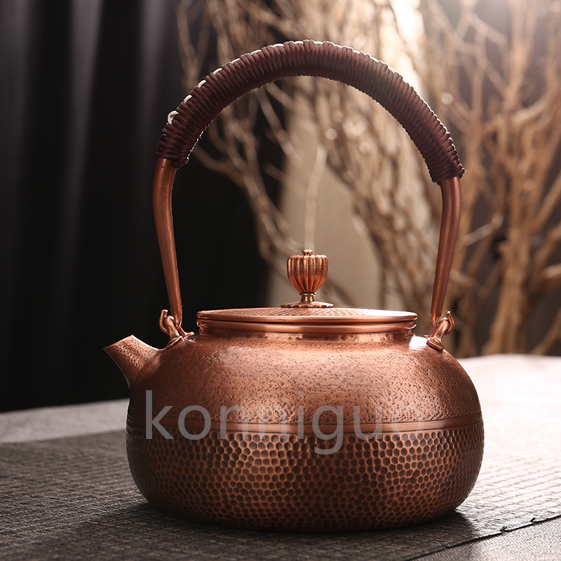 家庭用ティーセット 茶器を沸かす クックティーポット 手作りの赤純銅鍋沸騰銅鍋1.2リットル健康 提梁壺 煮茶壺 茶道具KK76 