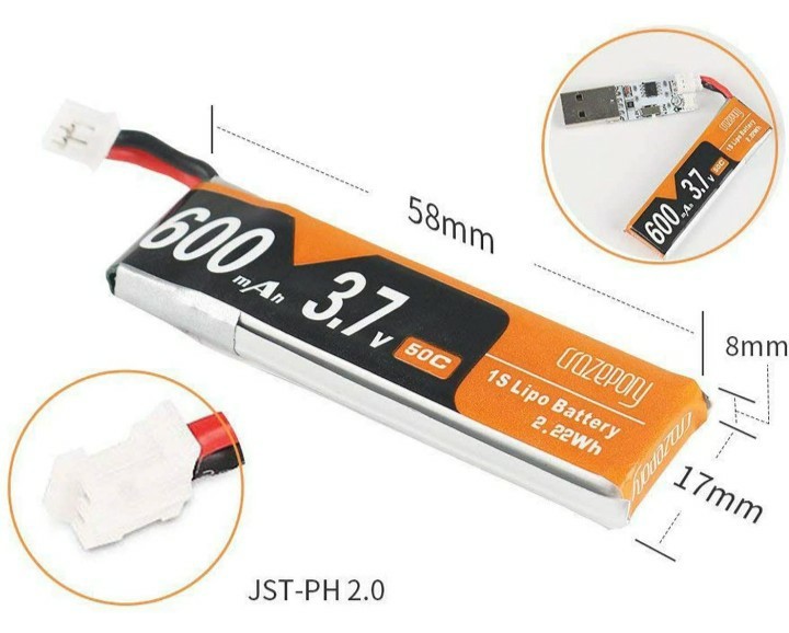 【新品】LiPoバッテリー 3.7V 50C JST-PH 2.0 600mAh 1S  2本セット
