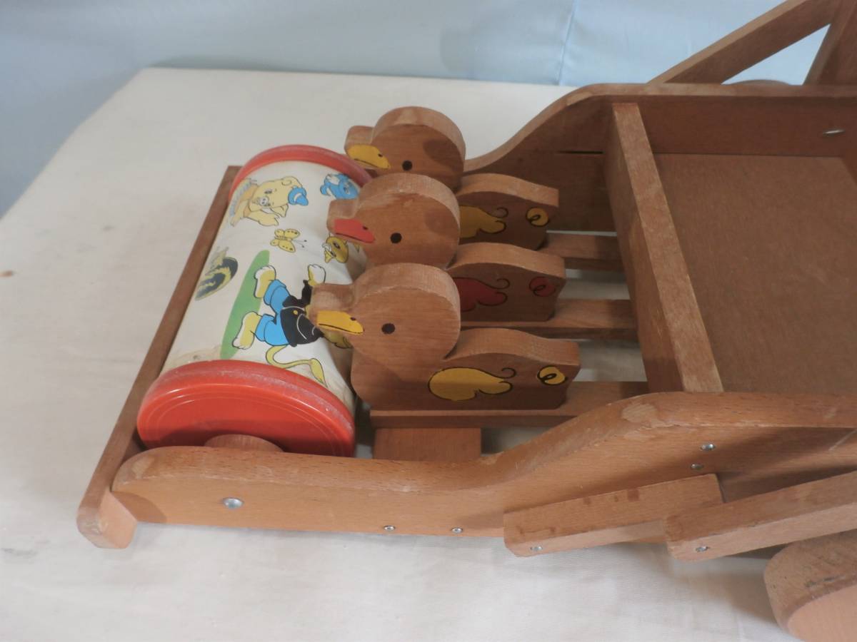  baby clattering car handcart Showa Retro hand car USED goods wooden toy that time thing 