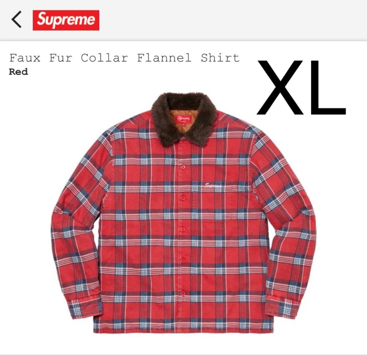 XL Supreme Faux Fur Collar Flannel Shirt jacket red ジャケット XL