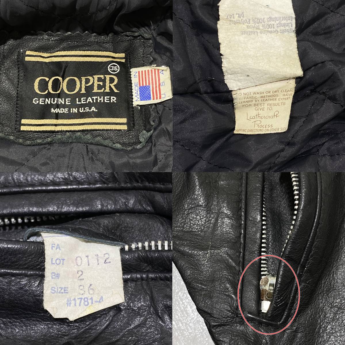80年代【COOPER】クーパー USA製 IDEAL ZIP レザー ダブル 80年代【COOPER】クーパー USA製 IDEAL ZIP レザー ダブル