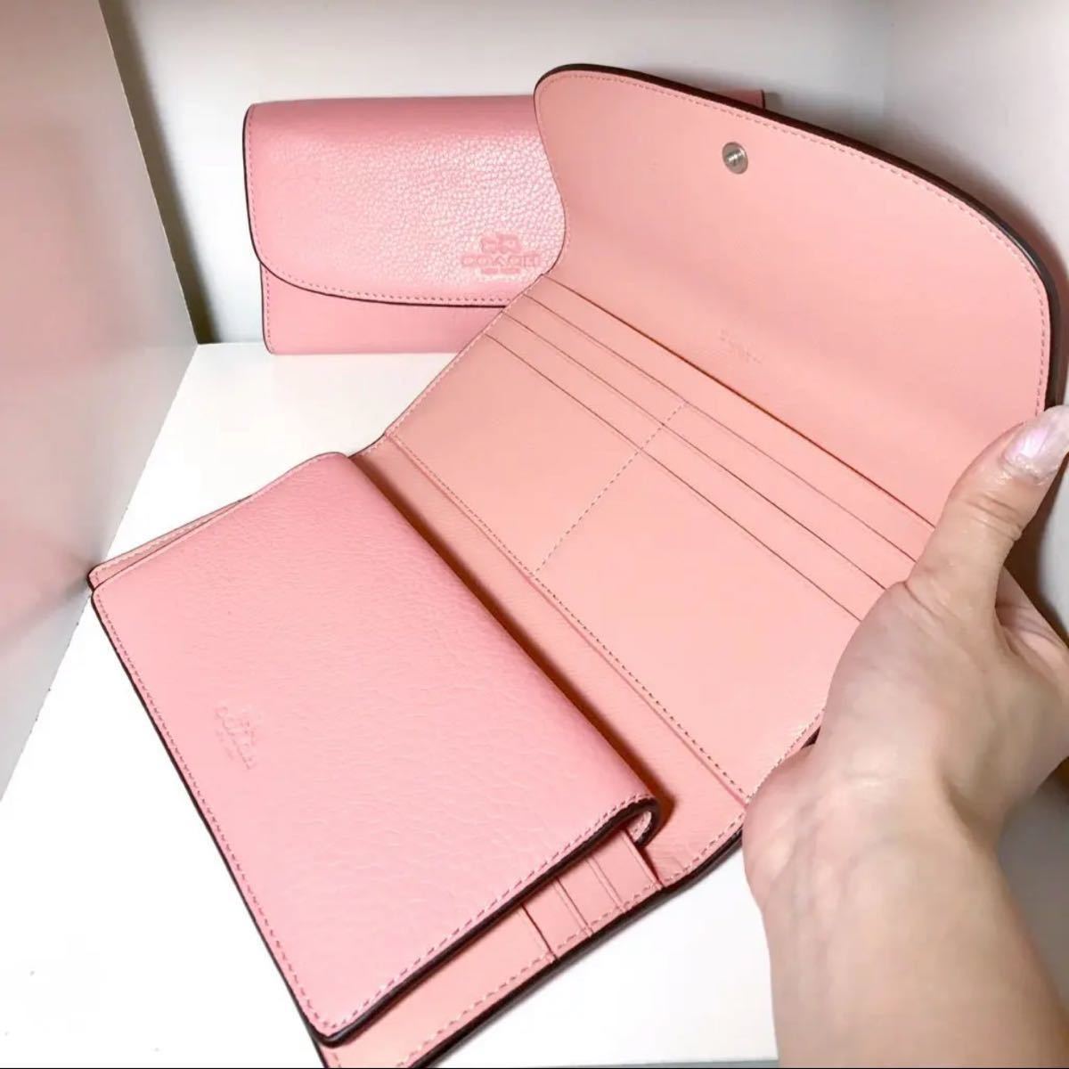 【新品未使用】COACH 長財布 チェックブック付き F56488 コーチ ピンク 長財布レディース