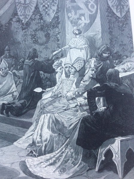 ミュシャ　ドイツの歴史から カルル4世のプラハ大学創立記念式典 1898年オリジナル版画い_画像4