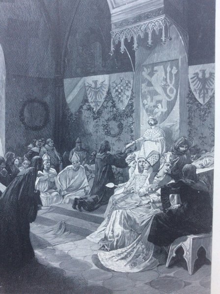 ミュシャ　ドイツの歴史から カルル4世のプラハ大学創立記念式典 1898年オリジナル版画い_画像5